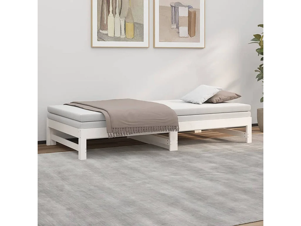 Dormeuse Estraibile Bianca 2x(90x200) cm Legno Massello di Pino