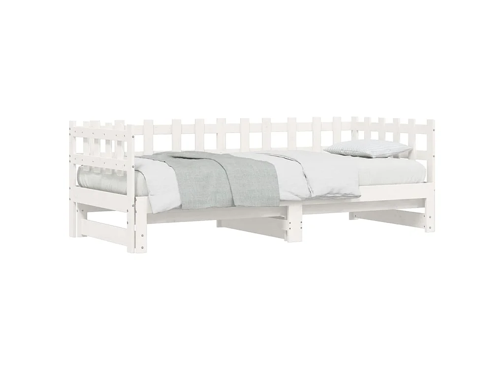 Slaapbank uitschuifbaar massief grenenhout wit 2x(90x200) cm