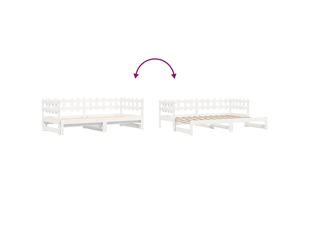 Slaapbank uitschuifbaar massief grenenhout wit 2x(90x200) cm
