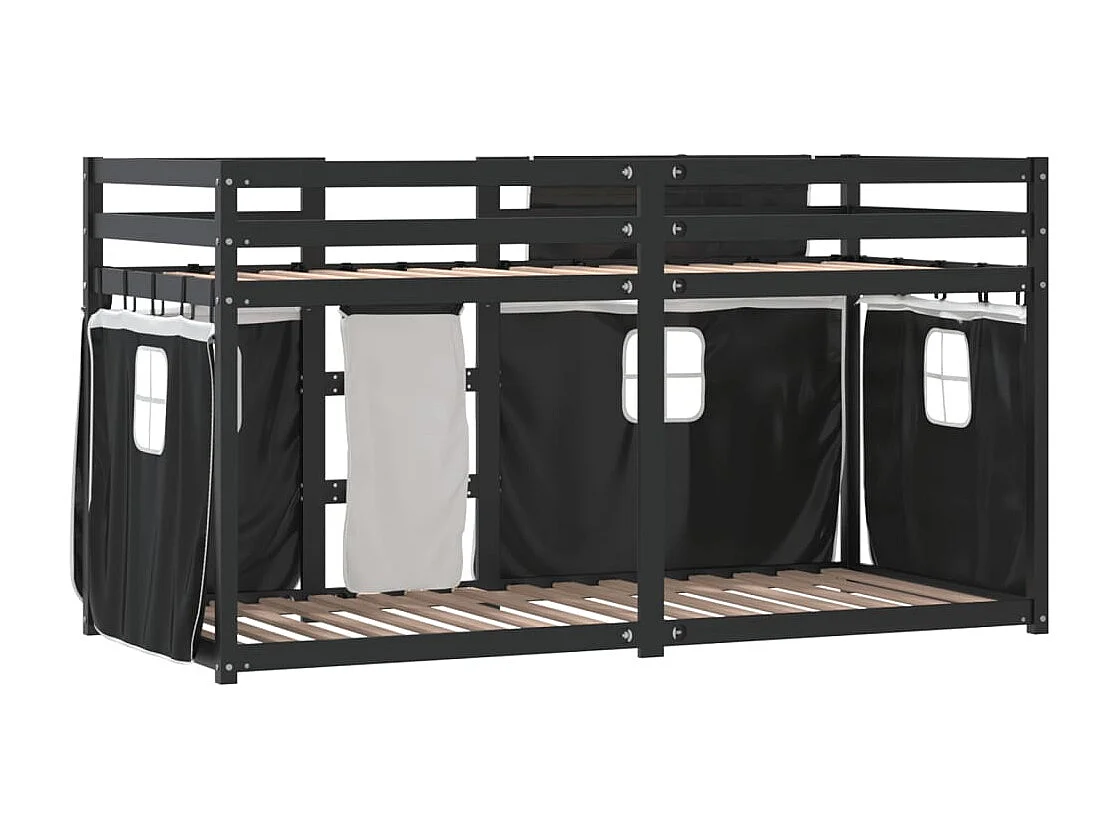 Stapelbed met gordijnen 90x190 cm grenenhout wit en zwart