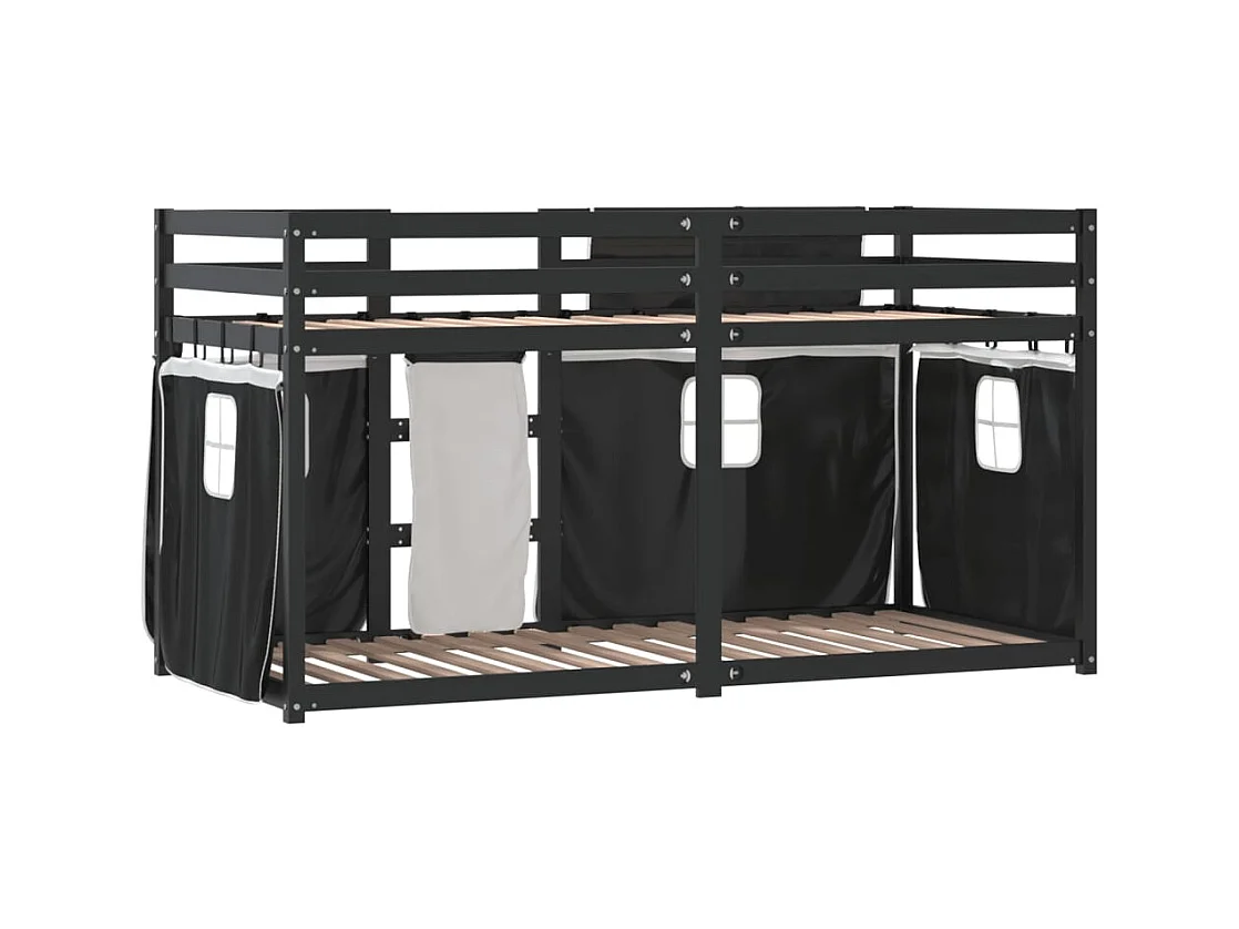 Stapelbed met gordijnen 90x190 cm grenenhout wit en zwart
