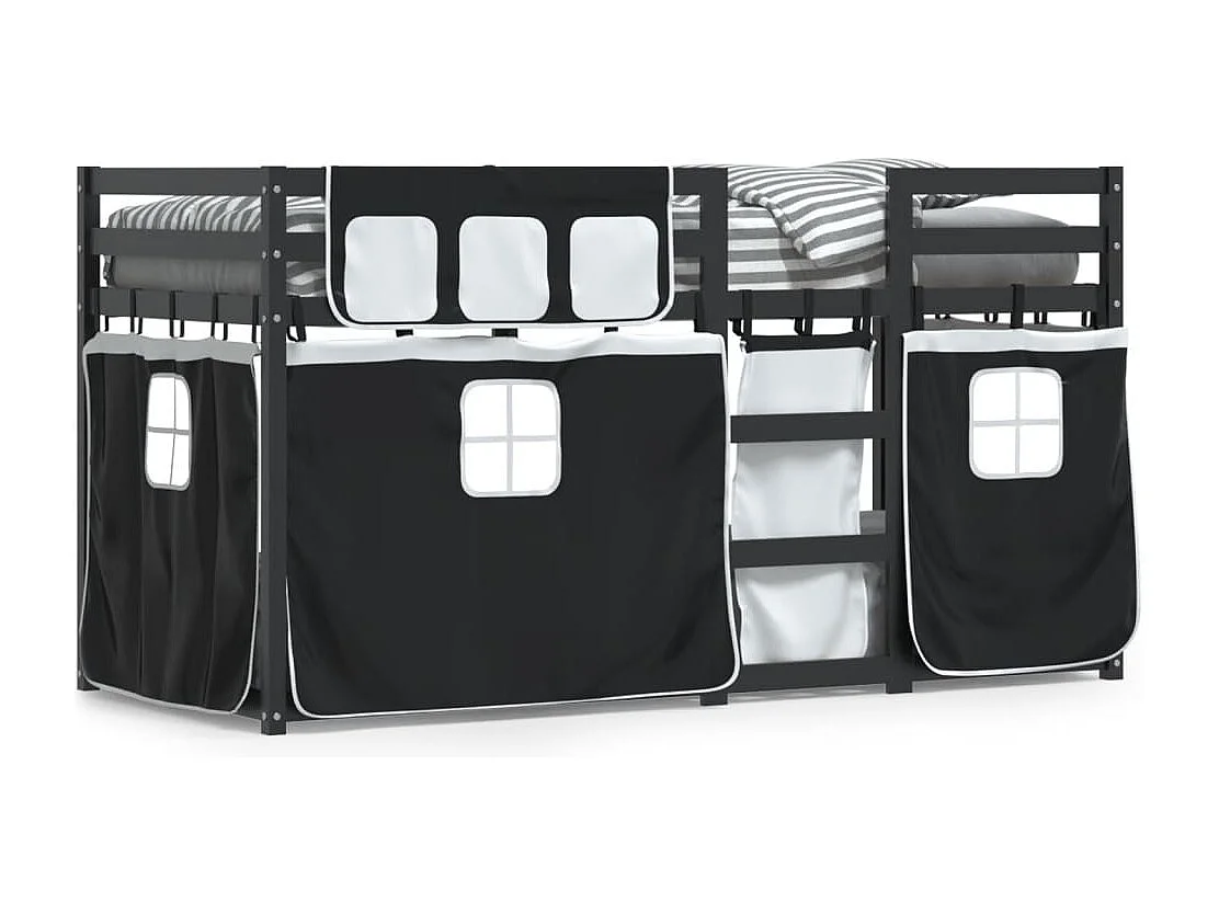 Stapelbed met gordijnen 90x190 cm grenenhout wit en zwart