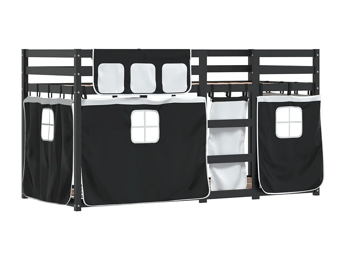 Stapelbed met gordijnen 90x190 cm grenenhout wit en zwart