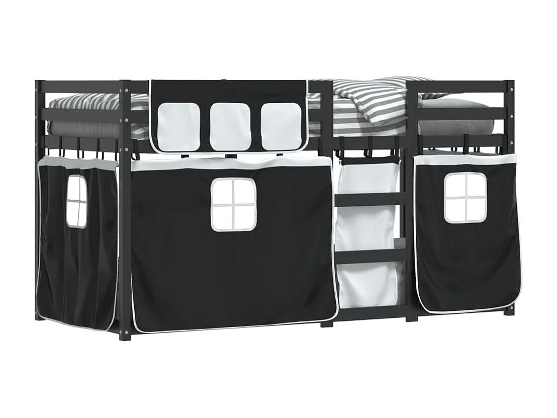 Stapelbed met gordijnen 90x190 cm grenenhout wit en zwart