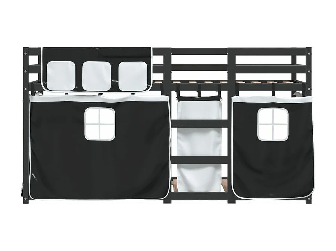 Stapelbed met gordijnen 90x190 cm grenenhout wit en zwart