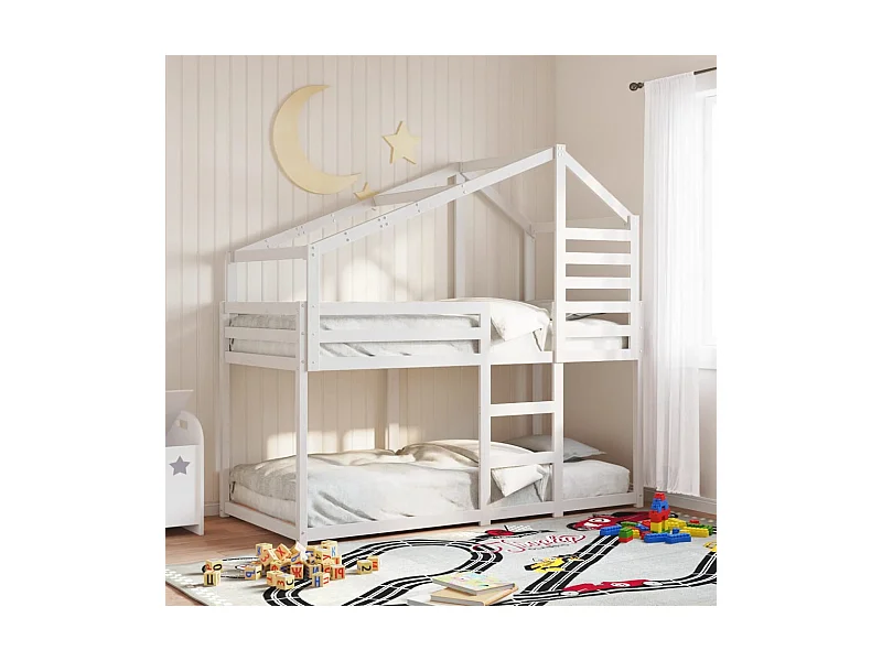 Litera con techo madera maciza de pino blanco 75x190 cm