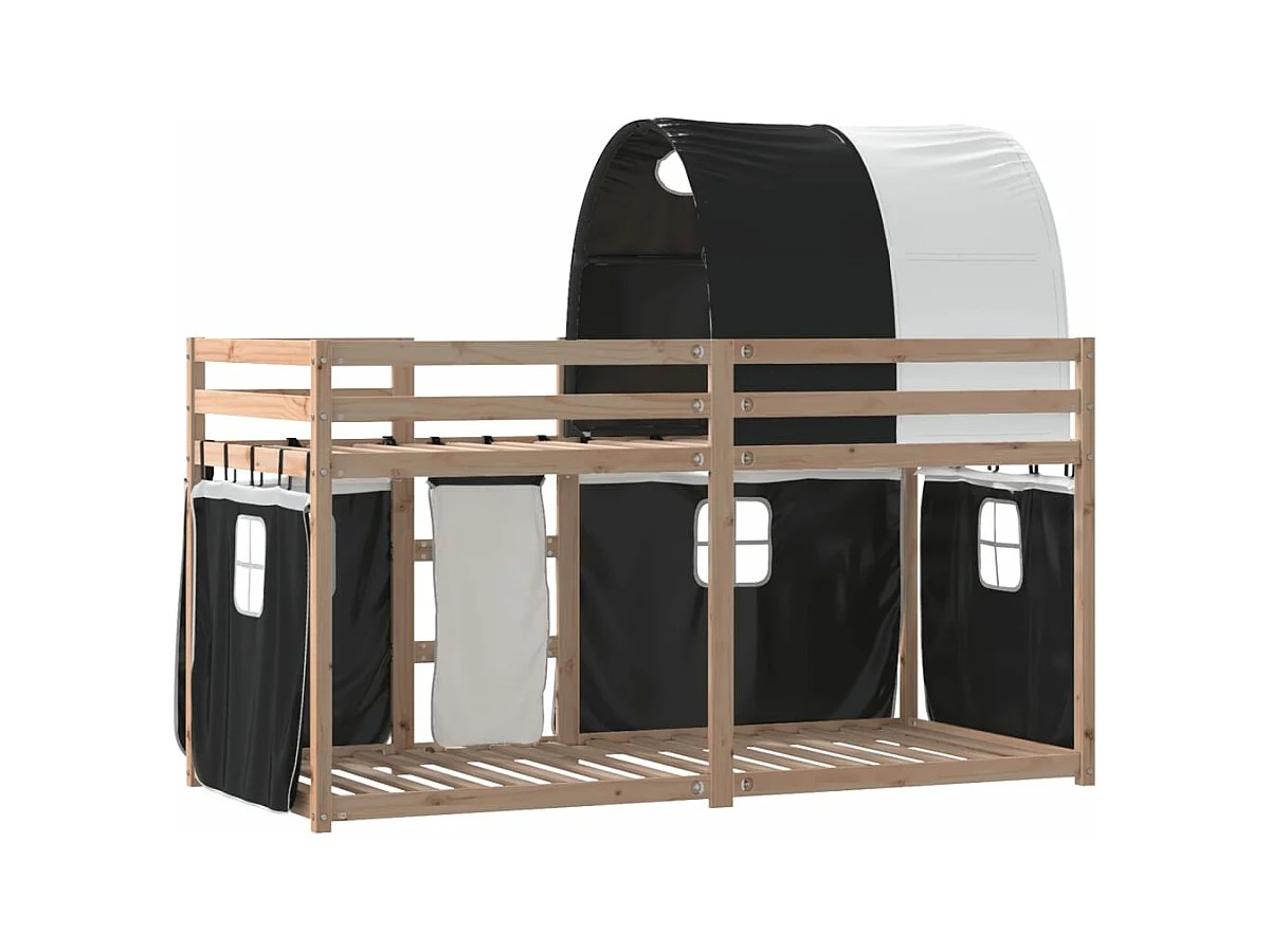 Stapelbed met gordijnen 90x190 cm grenenhout wit en zwart