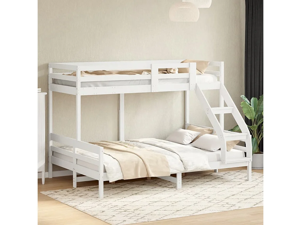 Lit superposé sans matelas 80x200/140x200 cm blanc bois massif