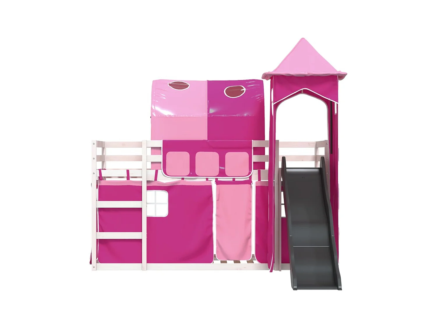 Lit superposé sans matelas avec toboggan et rideaux 90x200 cm