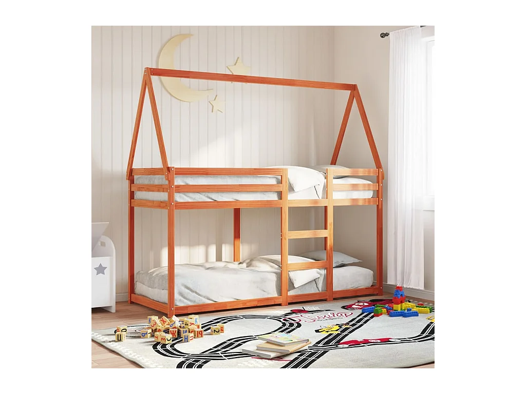 Etagenbett mit Dach Wachsbraun 75x190 cm Massivholz Kiefer