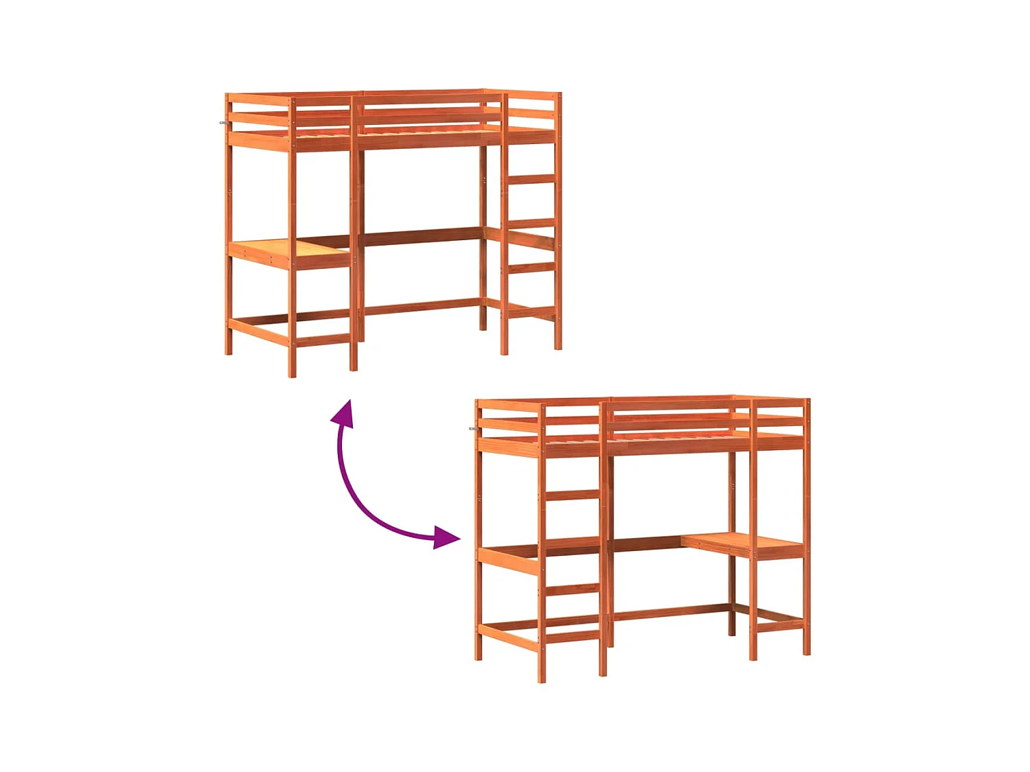 Letto Soppalco con Scrivania Marrone Cera 90x190 cm Legno Pino