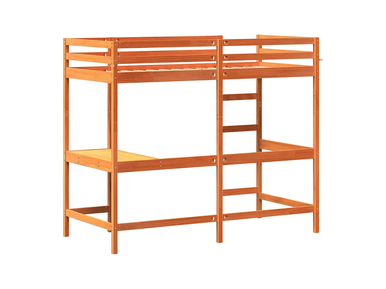 Letto Soppalco con Scrivania Marrone Cera 90x190 cm Legno Pino