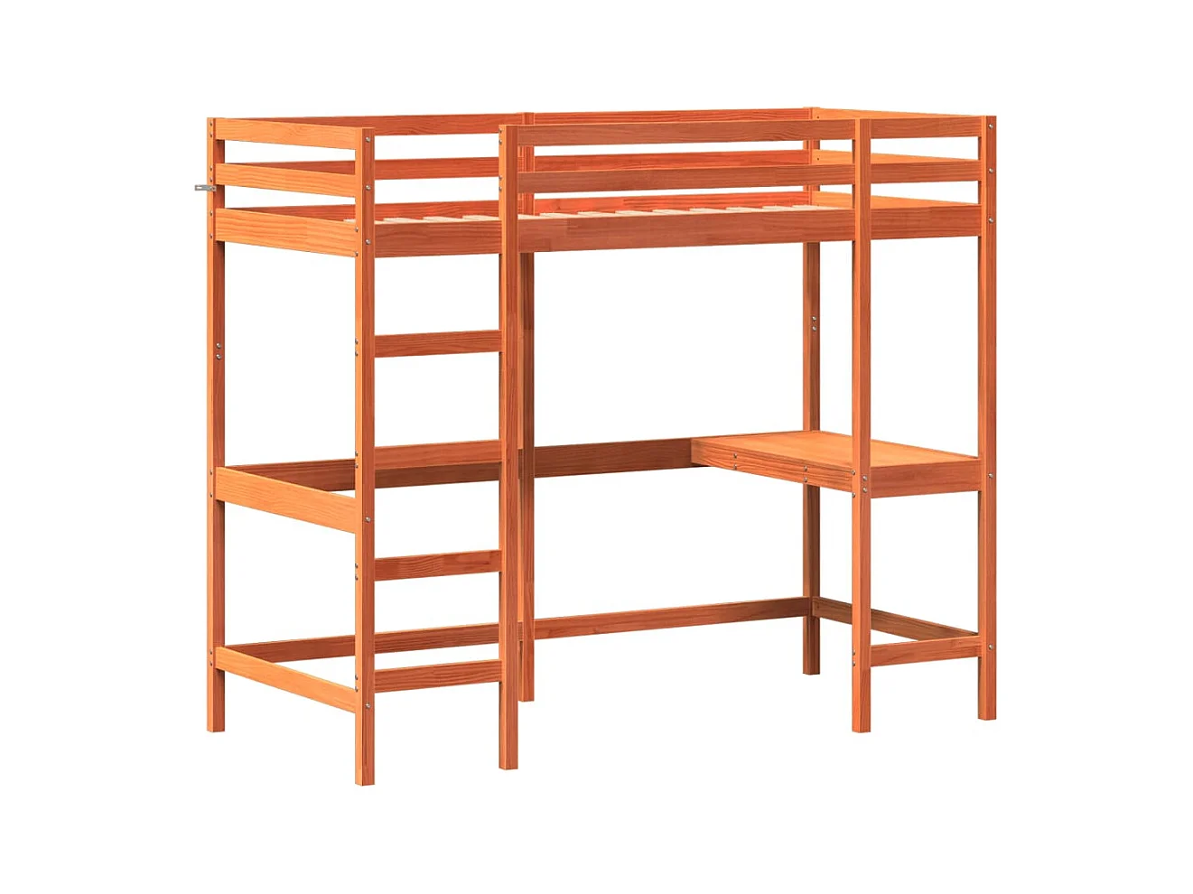 Letto Soppalco con Scrivania Marrone Cera 90x190 cm Legno Pino