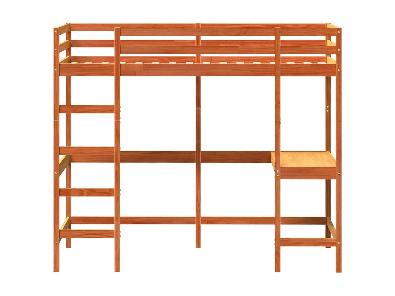 Letto Soppalco con Scrivania Marrone Cera 90x190 cm Legno Pino