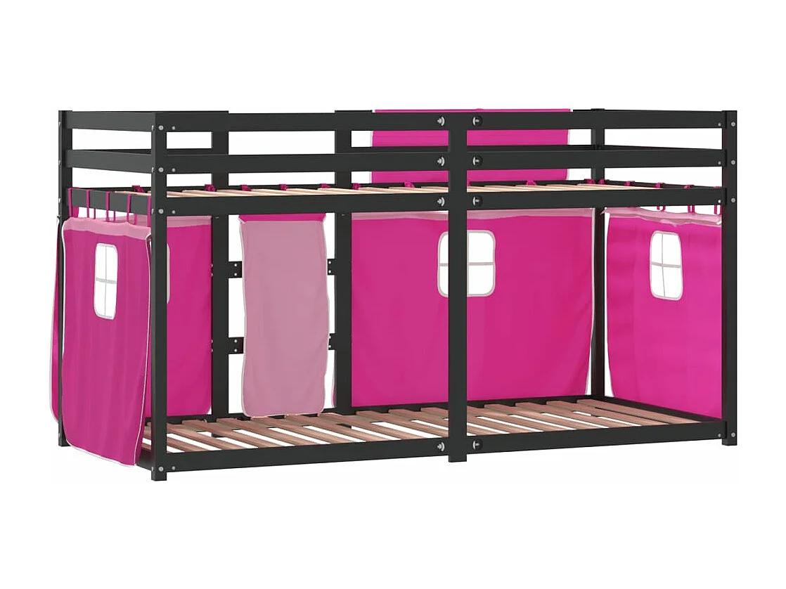 Litera con cortinas madera maciza de pino rosa 90x190 cm