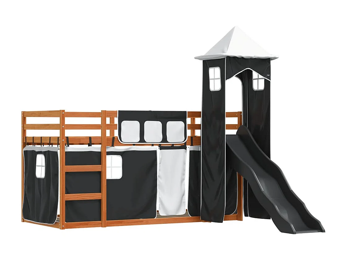 Lit superposé sans matelas avec toboggan blanc noir 90x190 cm