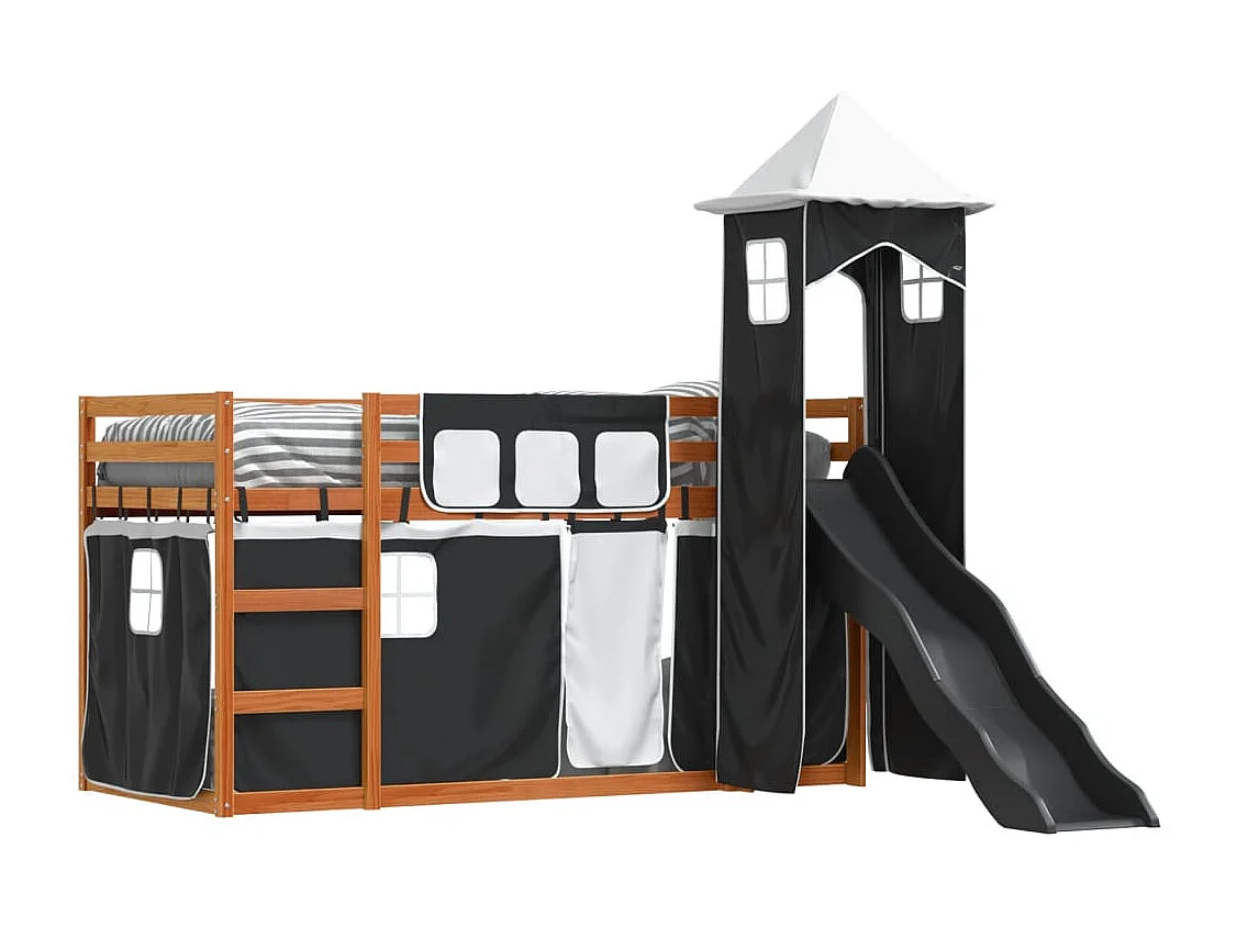 Lit superposé sans matelas avec toboggan blanc noir 90x190 cm