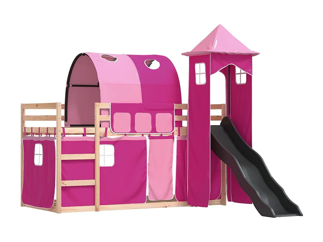 Lit superposé sans matelas avec toboggan et rideaux 80x200 cm