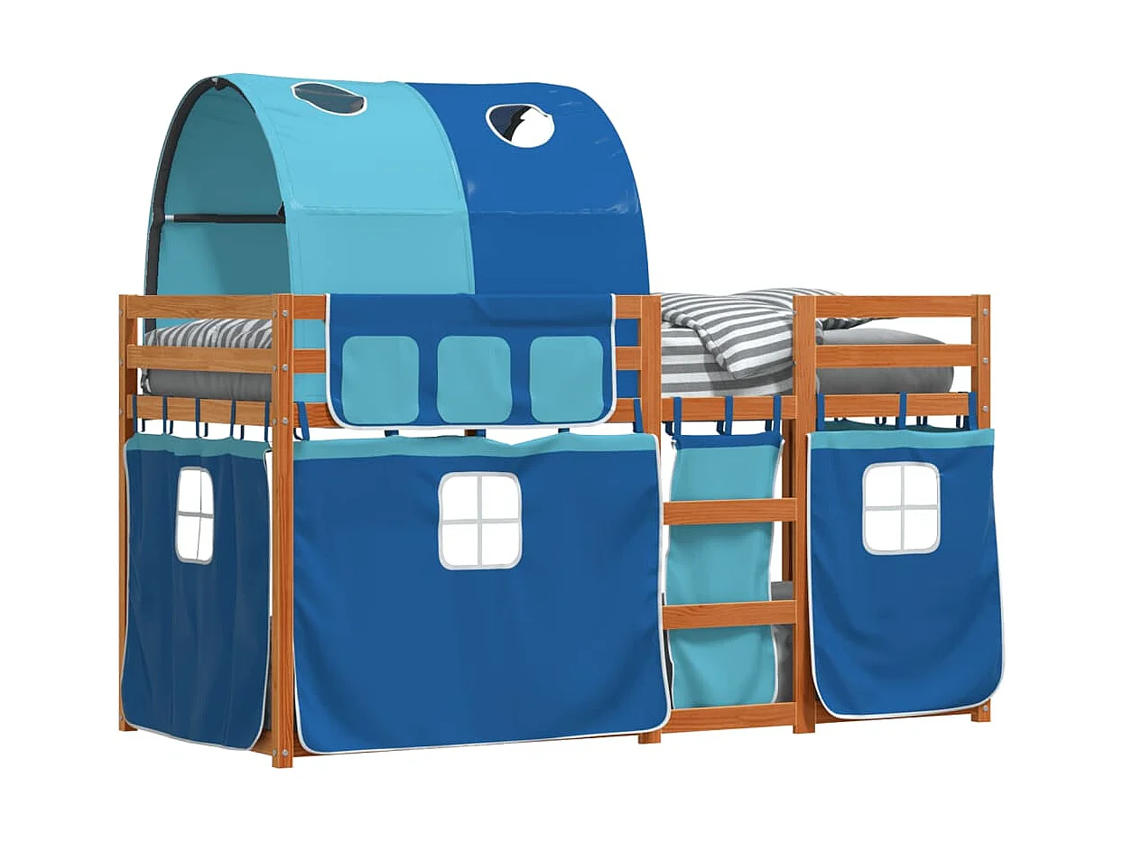 Litera con cortinas madera maciza de pino azul 75x190 cm