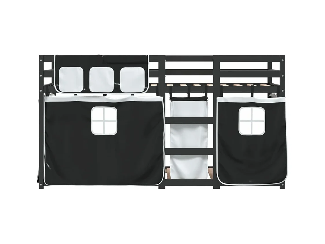 Stapelbed met gordijnen 90x190 cm grenenhout wit en zwart