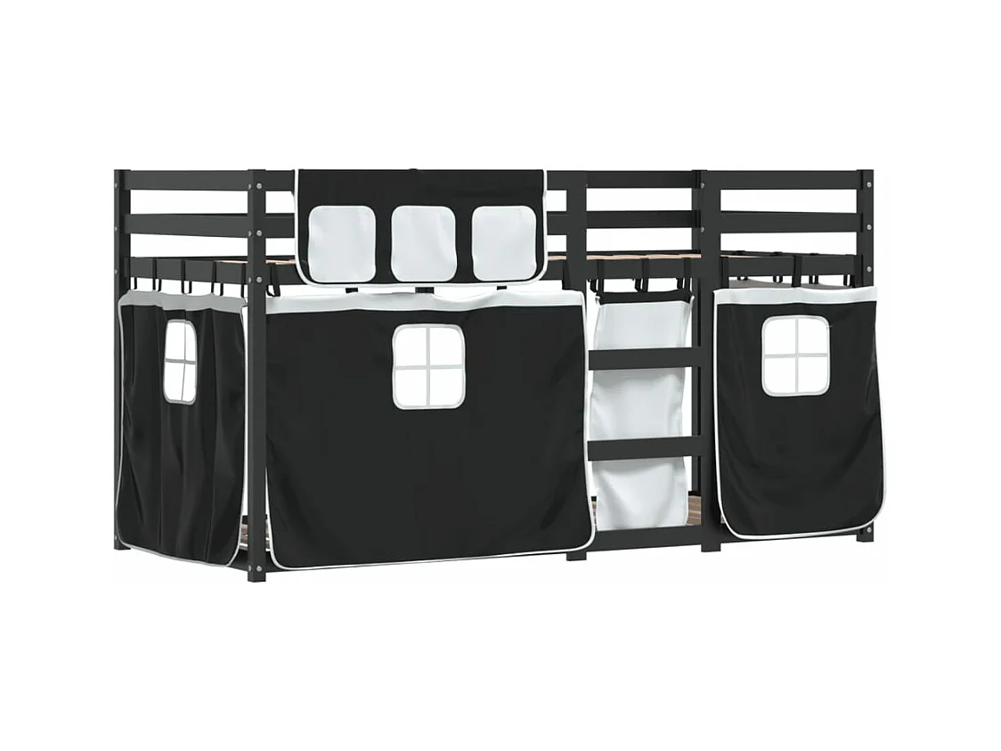 Stapelbed met gordijnen 90x190 cm grenenhout wit en zwart
