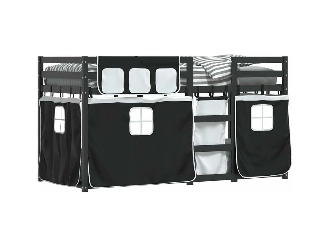 Stapelbed met gordijnen 90x190 cm grenenhout wit en zwart