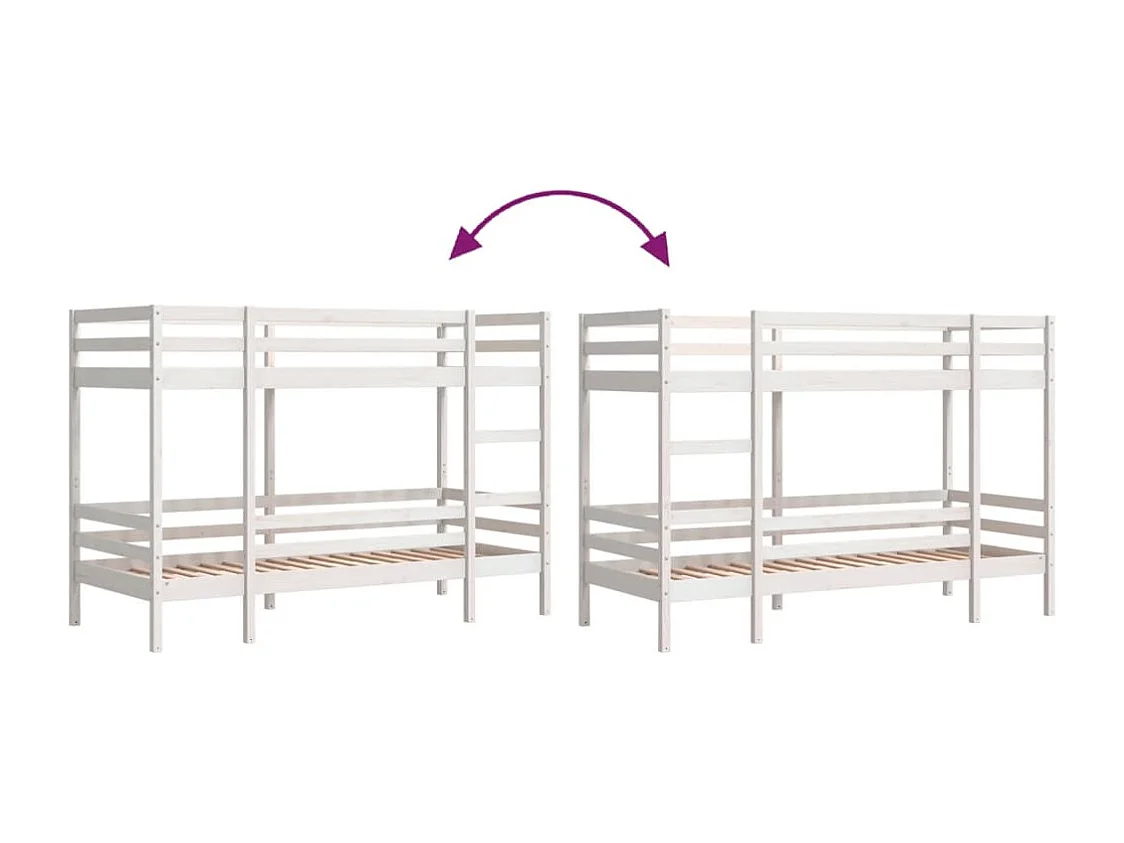 Lit superposé sans matelas blanc 75x190 cm bois de pin massif