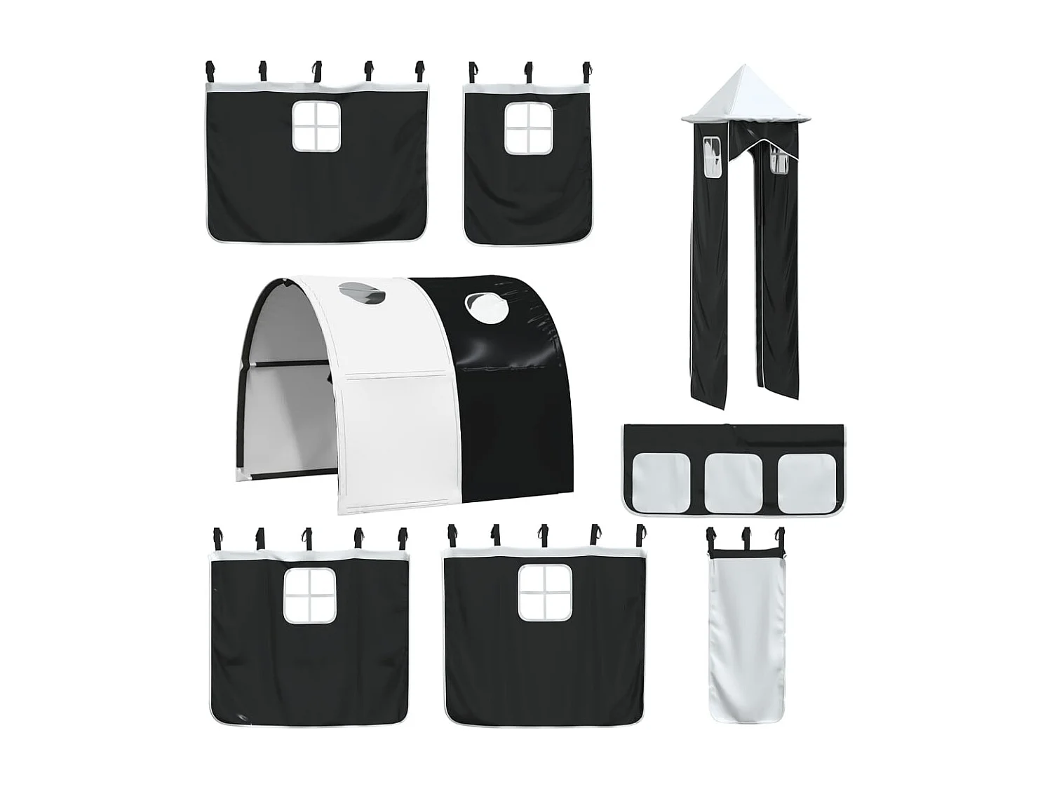 Lit superposé sans matelas avec toboggan blanc noir 90x200 cm