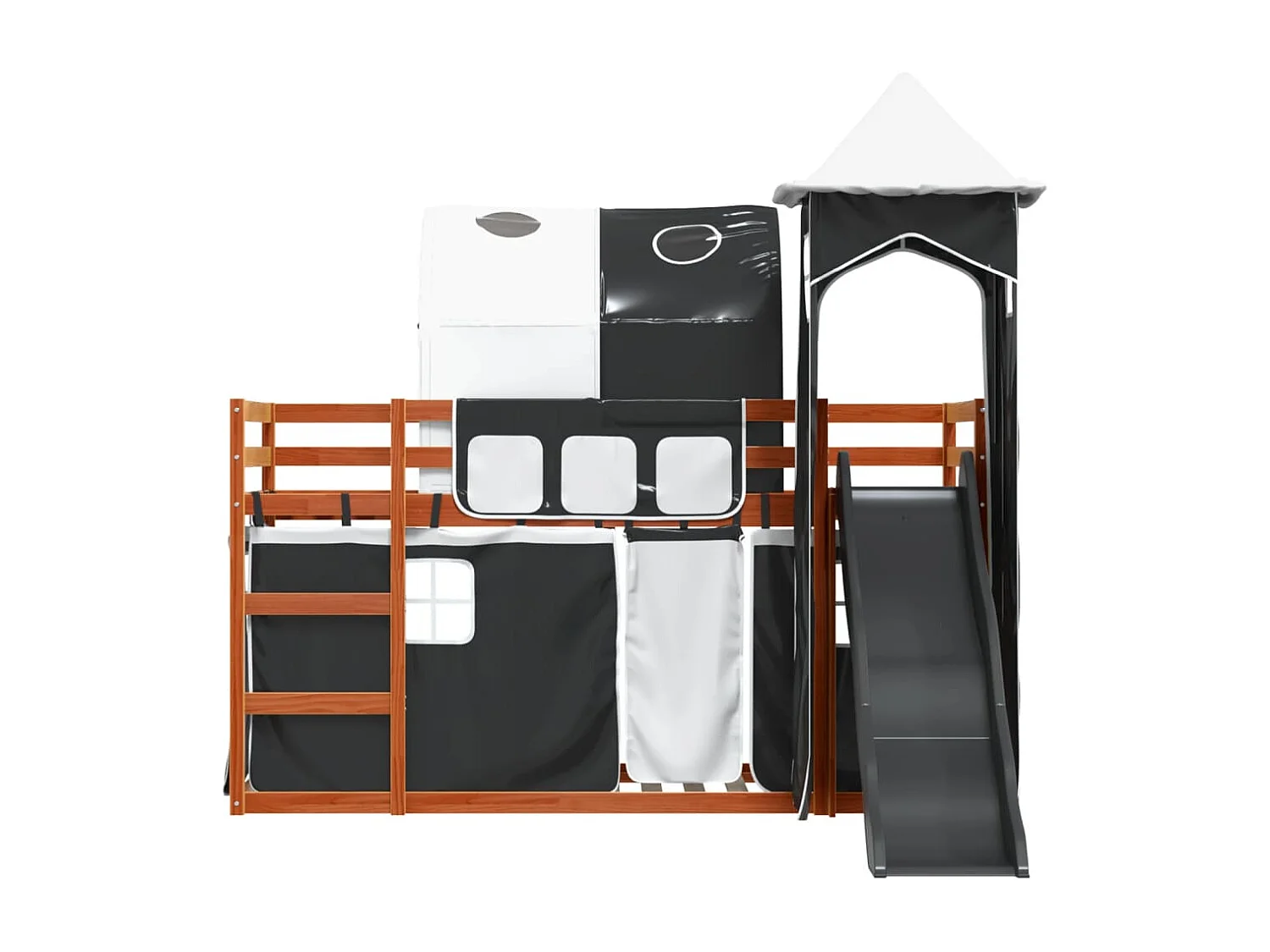 Lit superposé sans matelas avec toboggan blanc noir 90x200 cm