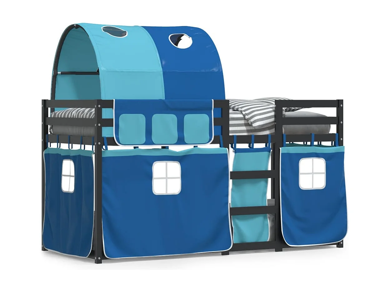 Stapelbed met gordijnen 90x190 cm massief grenenhout blauw