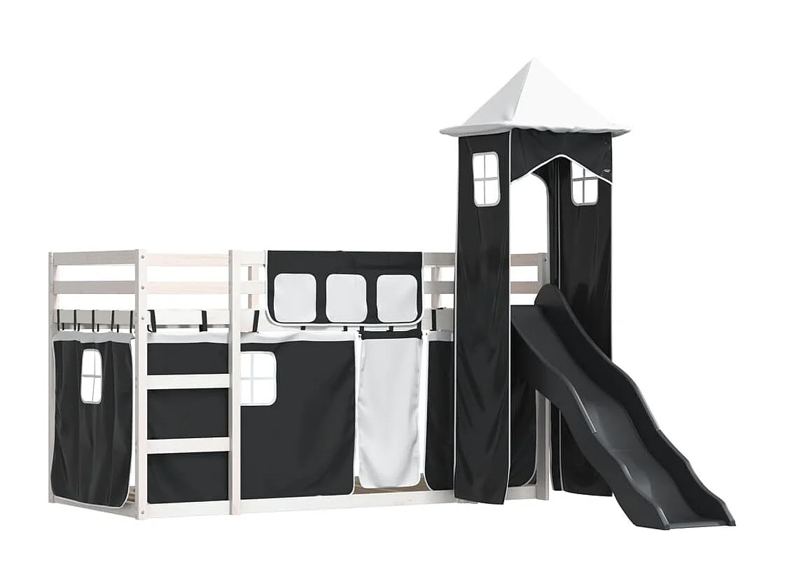 Beliche com escorrega e cortinas 90x200 cm branco e preto