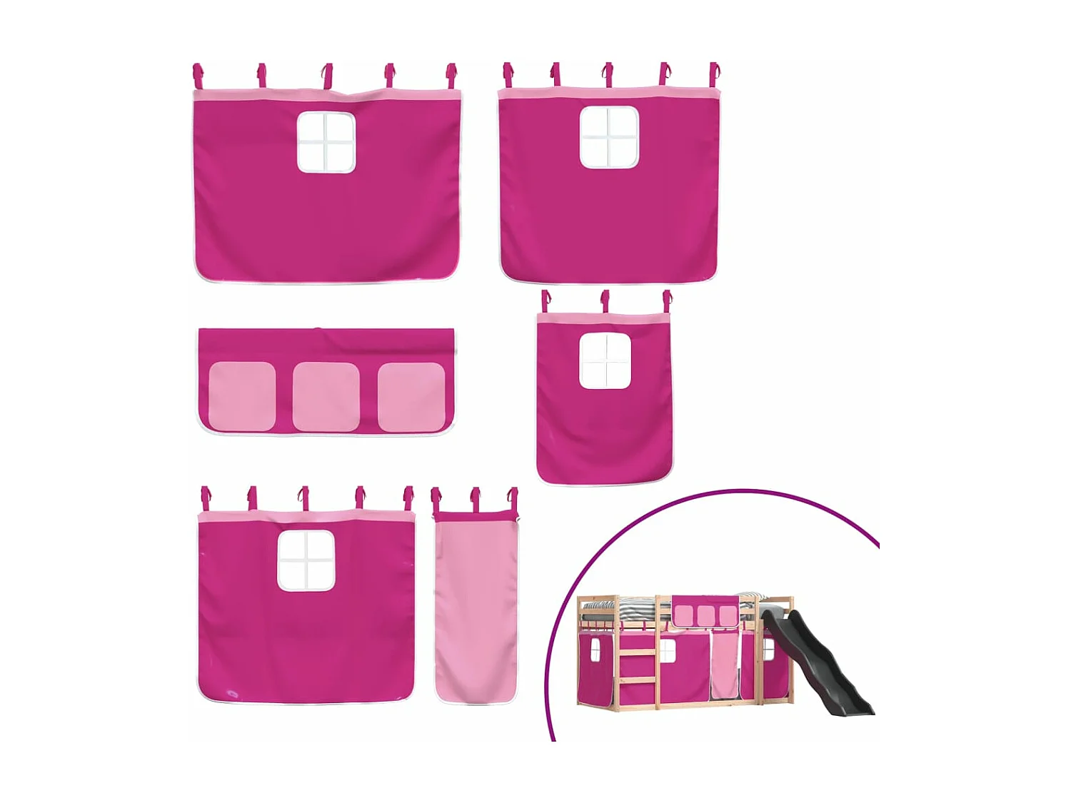 Etagenbett mit Rutsche und Gardinen Rosa 80x200 cm