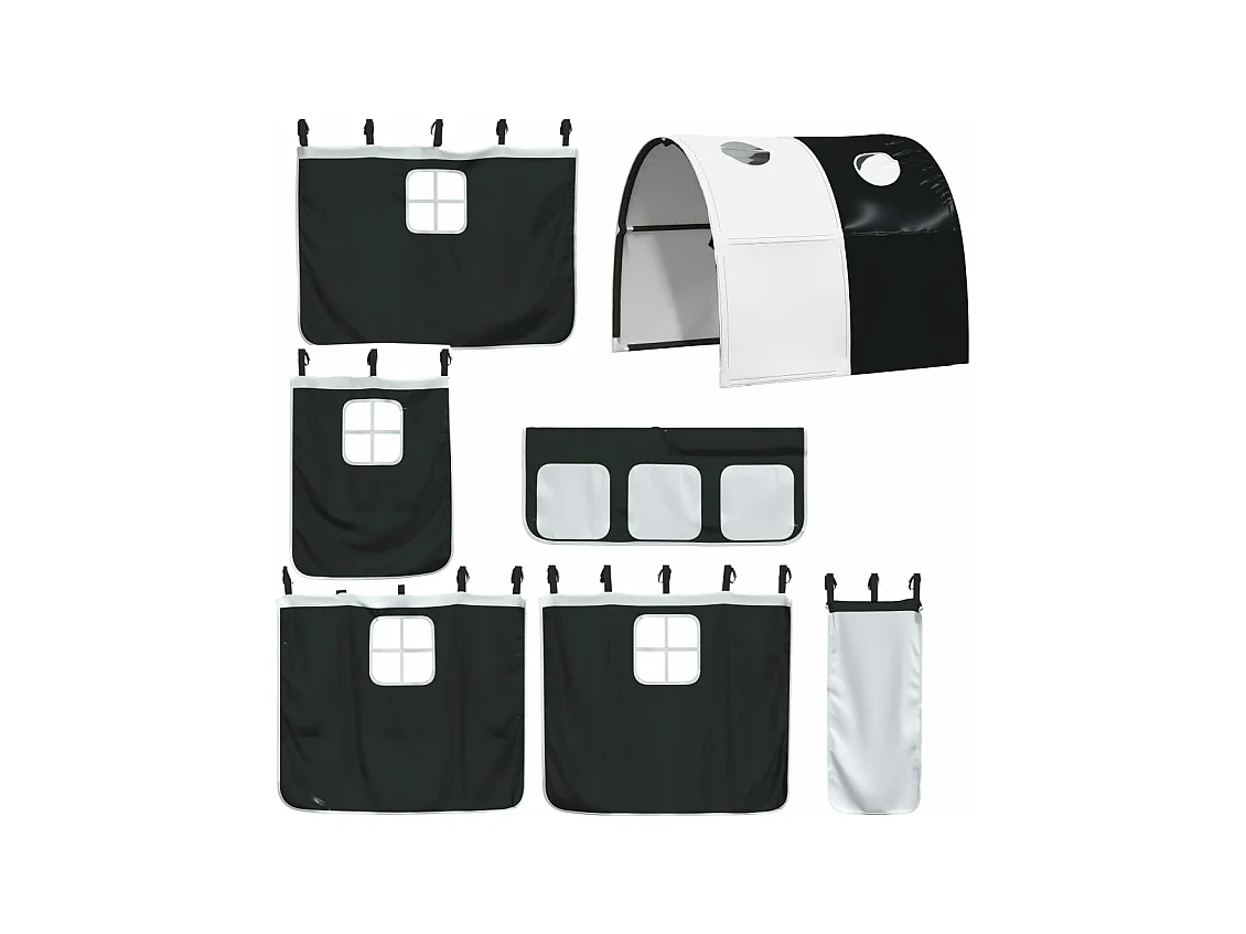 Beliche com cortinas 90x190 cm pinho maciço branco e preto