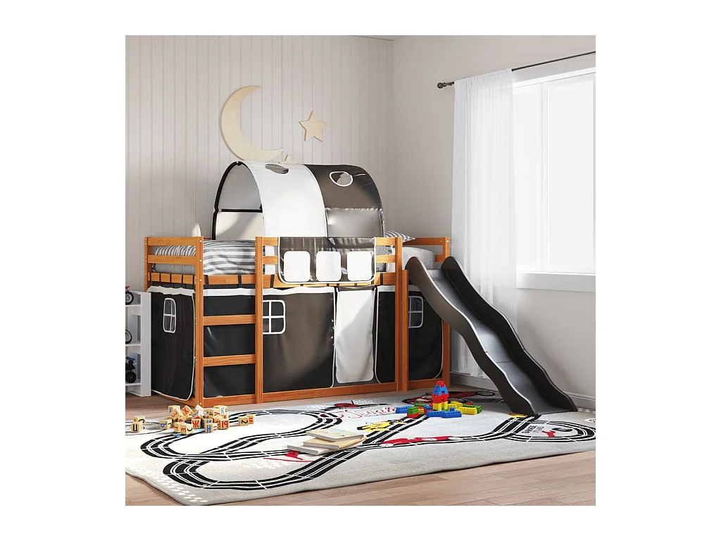 Lit superposé sans matelas avec toboggan blanc noir 90x200 cm