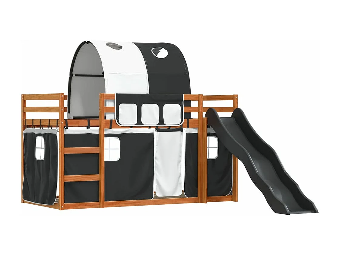 Lit superposé sans matelas avec toboggan blanc noir 90x200 cm