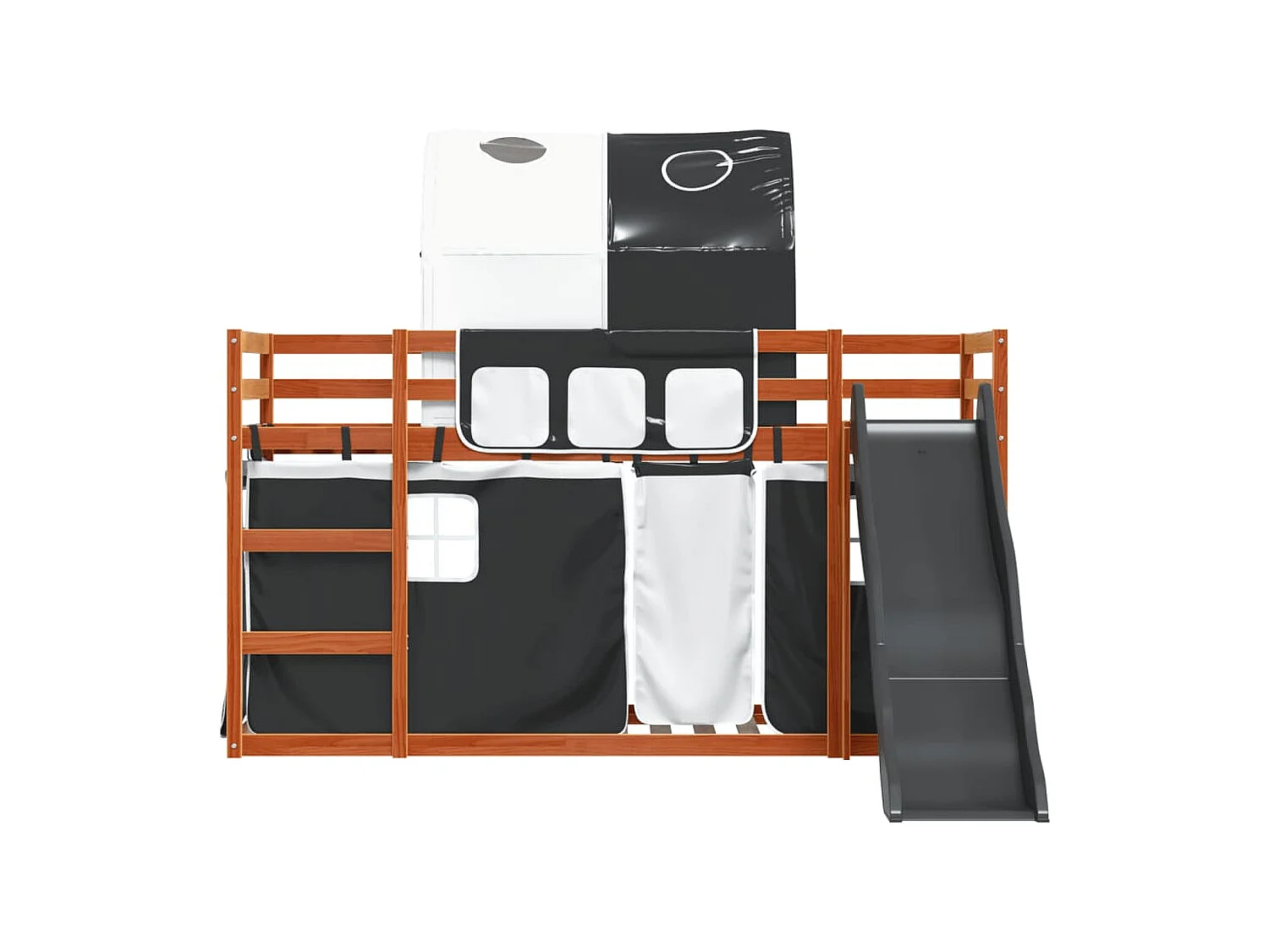 Lit superposé sans matelas avec toboggan blanc noir 90x200 cm