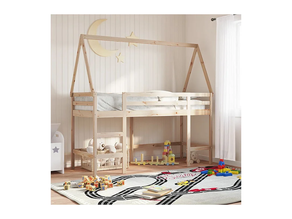 Lit superposé avec échelle et toit sans matelas 90x190 cm