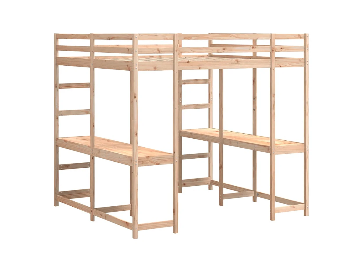 Lit superposé et bureau et échelle 140x200cm bois de pin massif