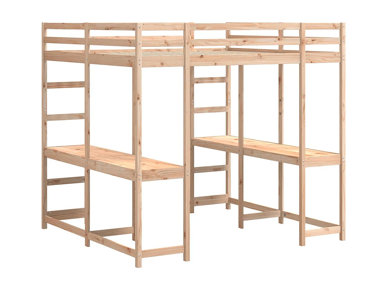 Lit superposé et bureau et échelle 140x200cm bois de pin massif