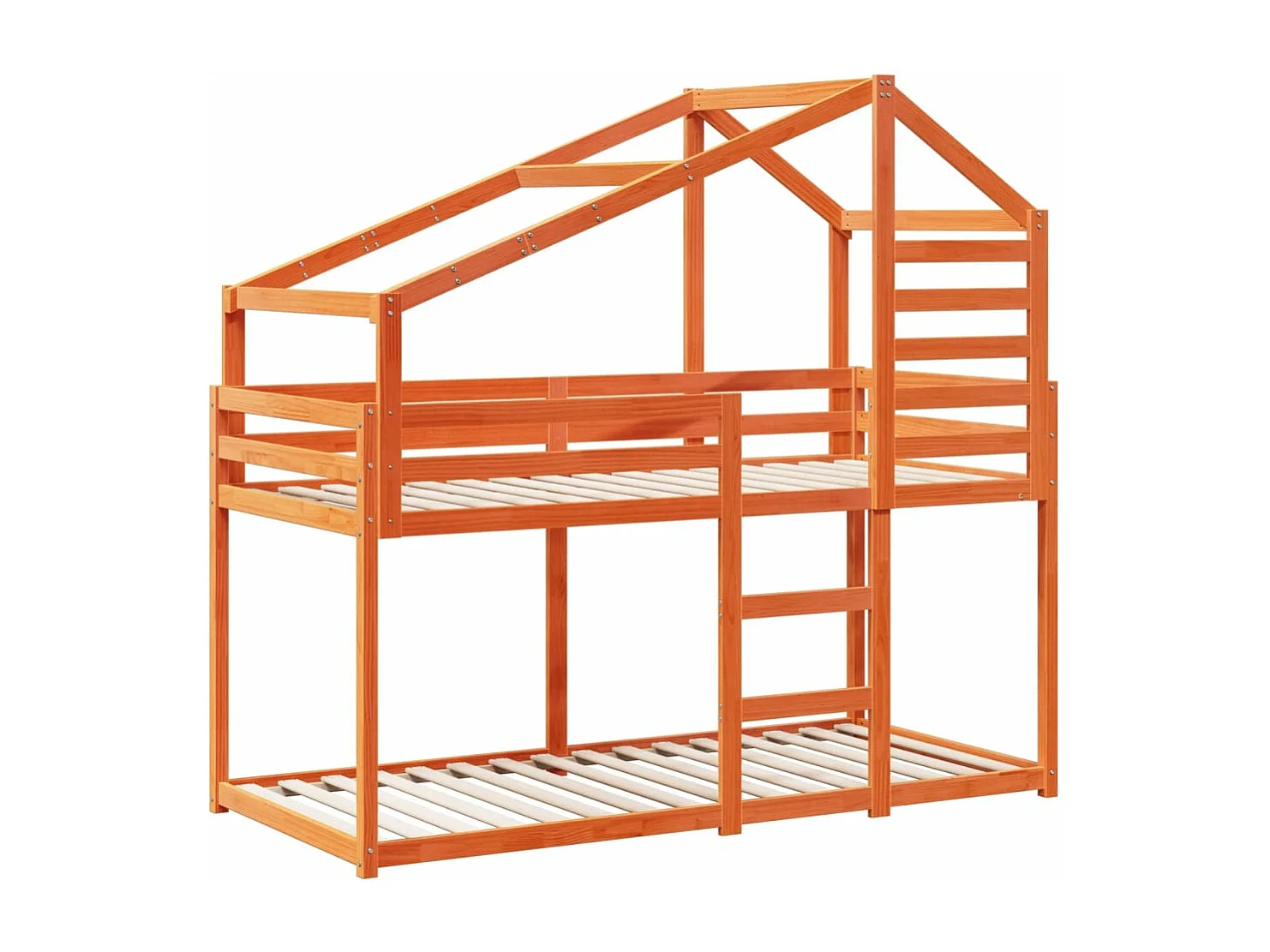 Etagenbett mit Dach Wachsbraun 75x190 cm Massivholz Kiefer