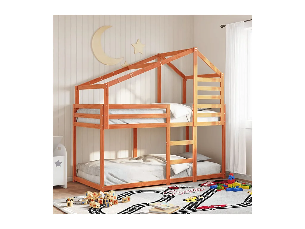 Stapelbed met dak massief grenenhout wasbruin 75x190 cm