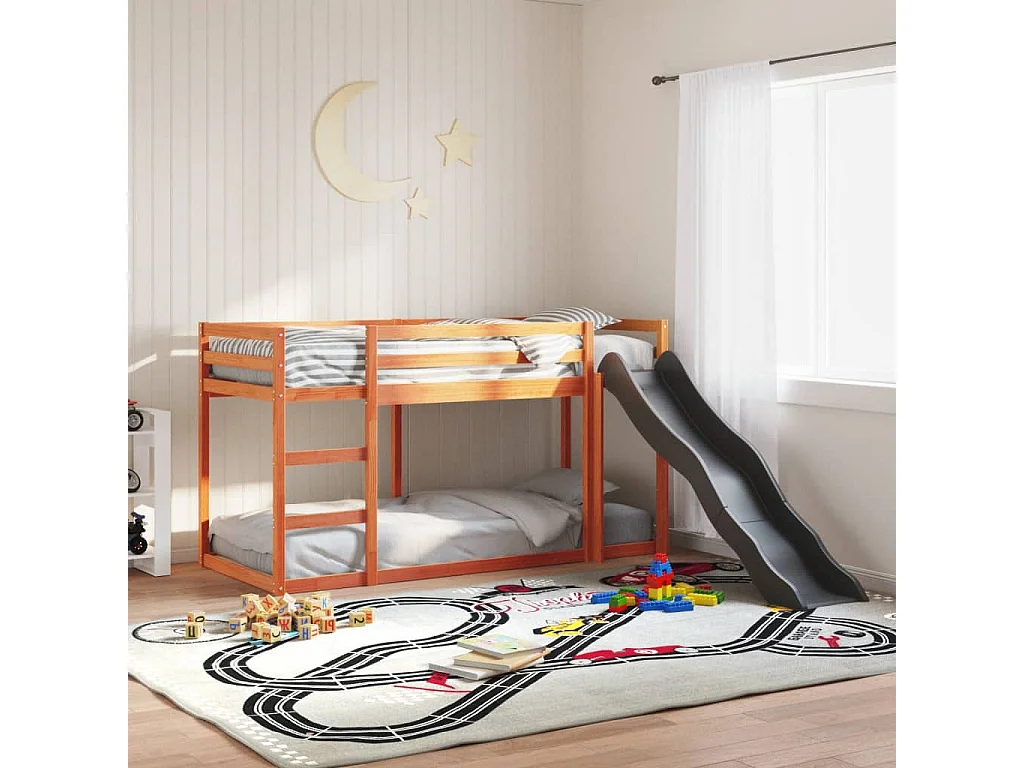 Stapelbed met glijbaan en ladder grenenhout wasbruin 75x190 cm