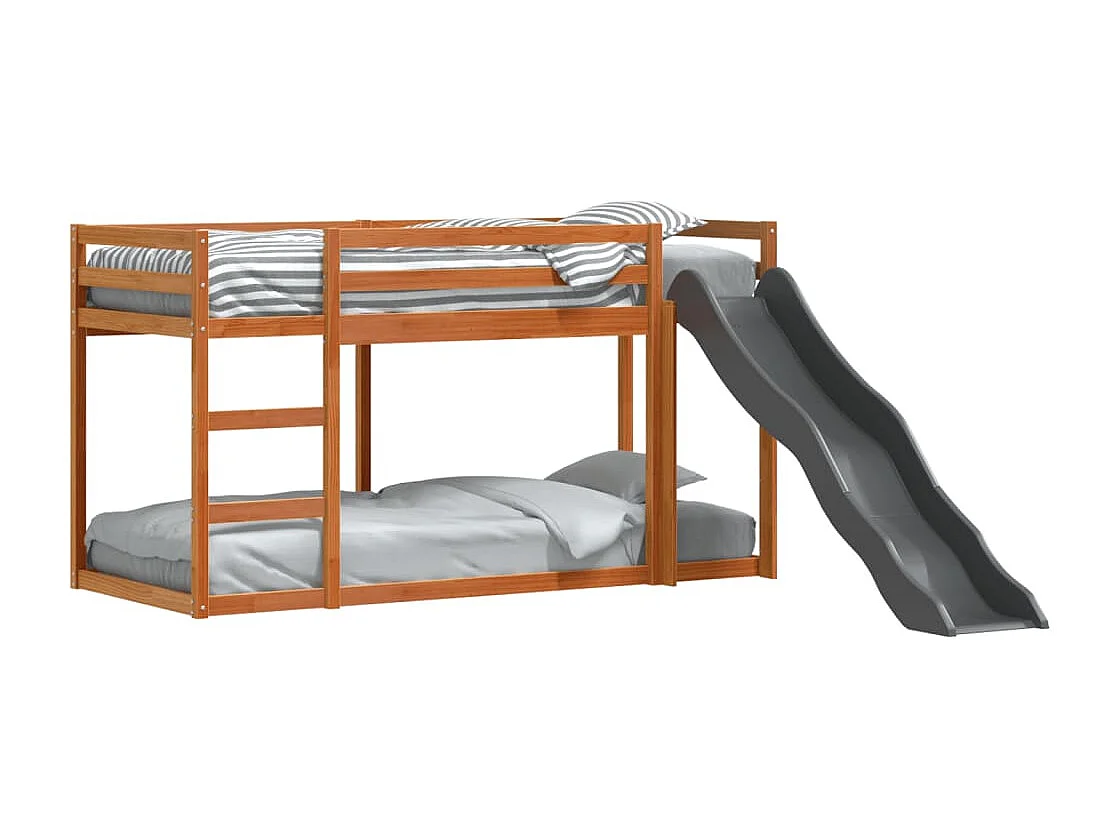 Stapelbed met glijbaan en ladder grenenhout wasbruin 75x190 cm