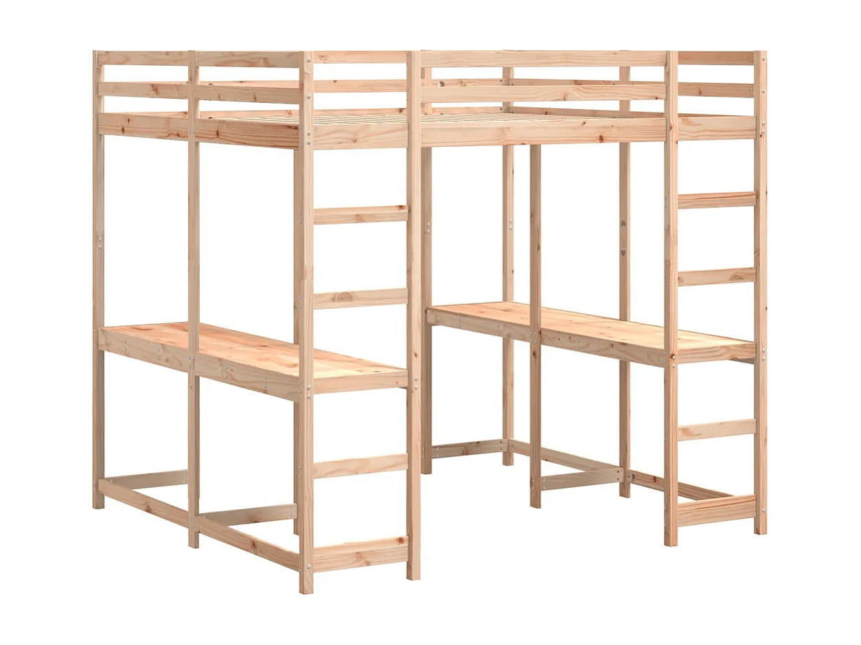 Hochbett mit Schreibtisch & Leiter 160x200 cm Massivholz Kiefer