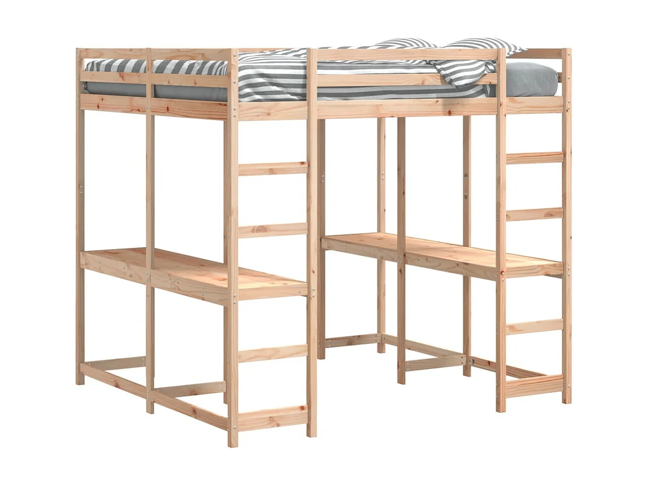 Hochbett mit Schreibtisch & Leiter 160x200 cm Massivholz Kiefer