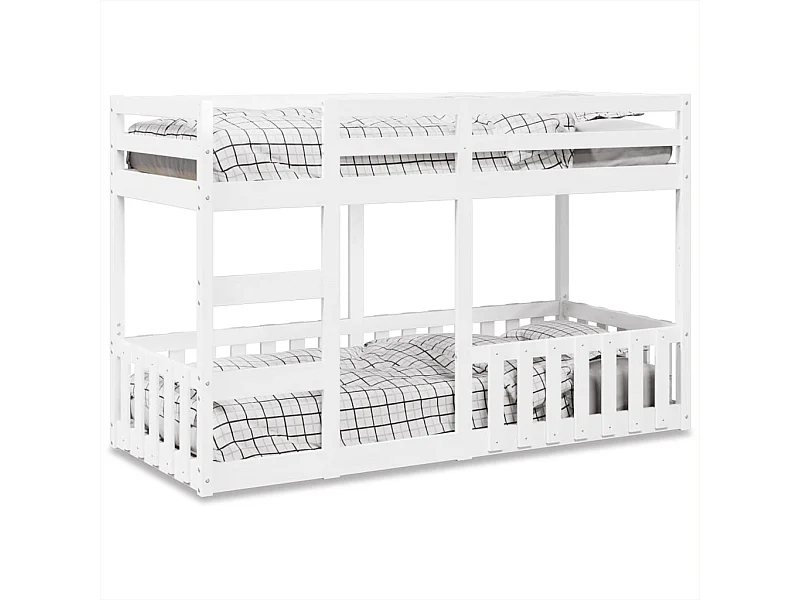 Letto a Castello Bianco 75x190 cm in Legno Massello di Pino