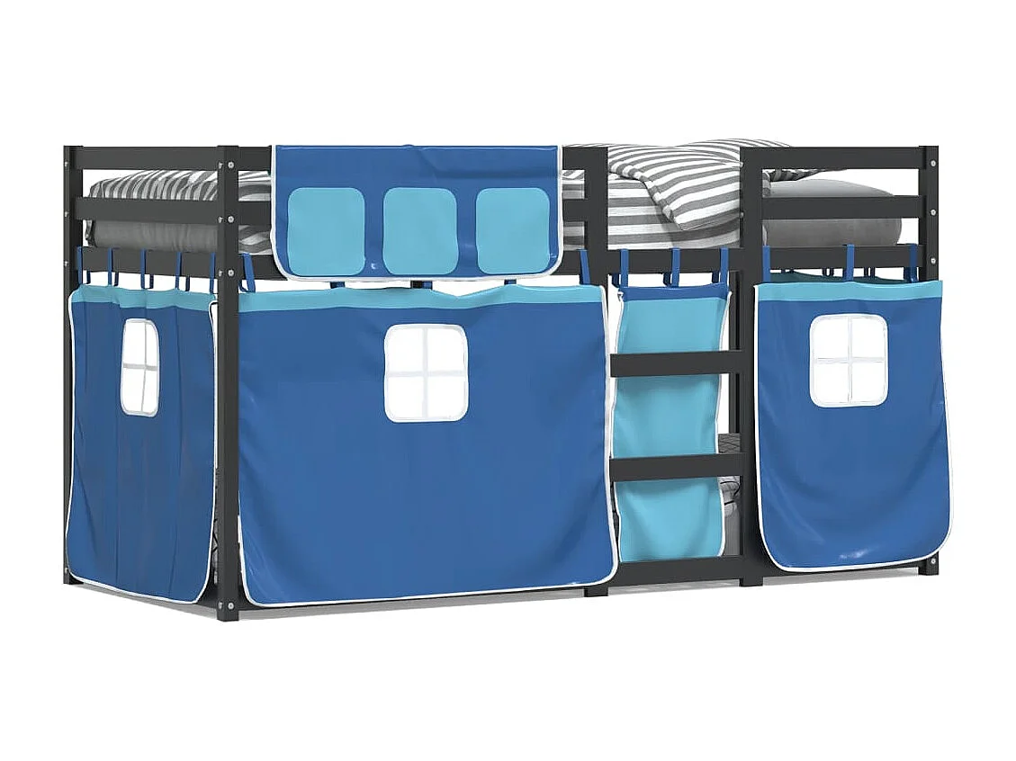 Stapelbed met gordijnen 90x190 cm massief grenenhout blauw