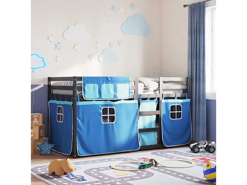 Letto a Castello senza Materasso Blu 90x190cm Massello Pino