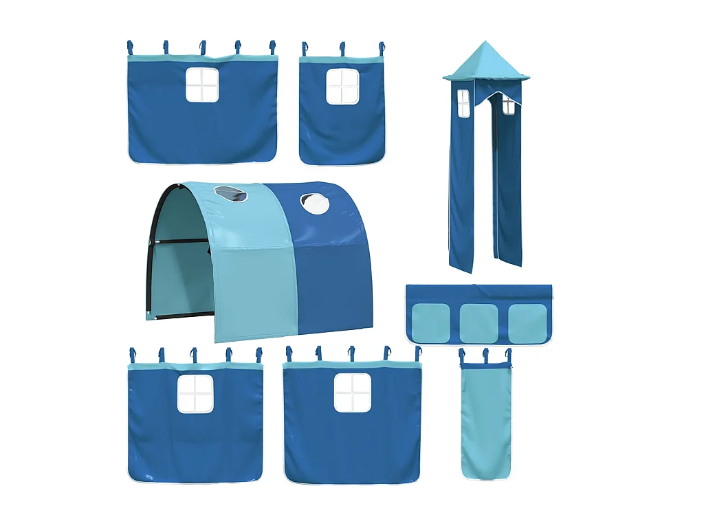 Litera con tobogán y cortinas azul 90x190 cm