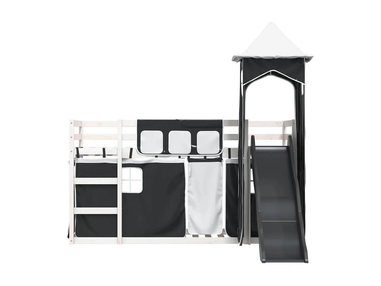 Lit superposé sans matelas avec toboggan blanc noir 90x190 cm